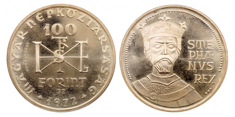 Szent István 100 forint 1972 PP próbaveret